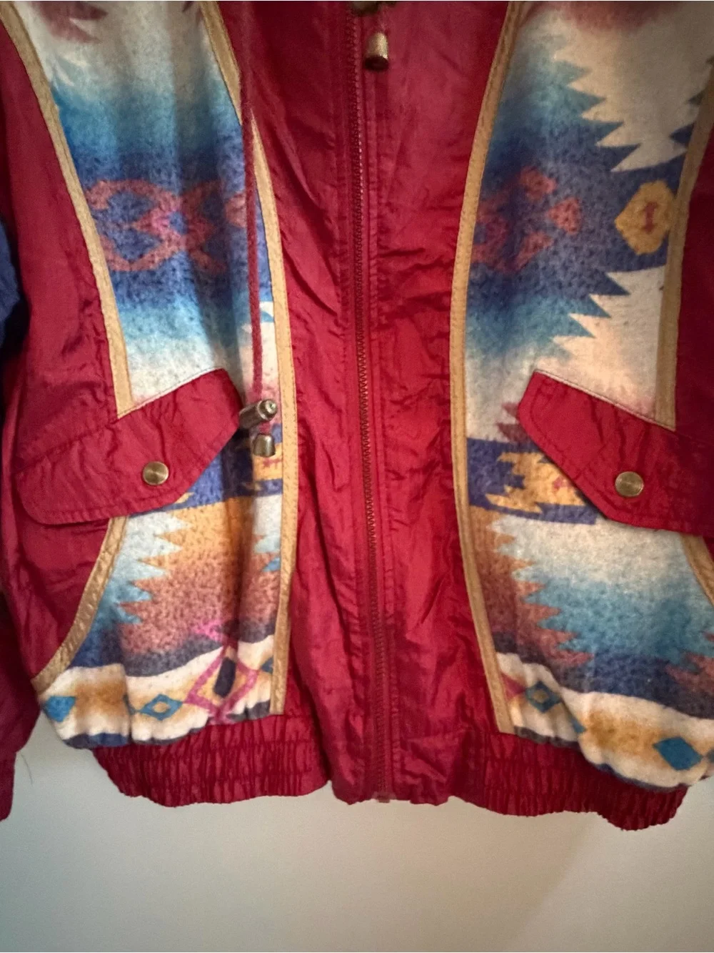 Vintage New York Classics Southwestern Fleece Trim Windbreaker Jacket Size Large
